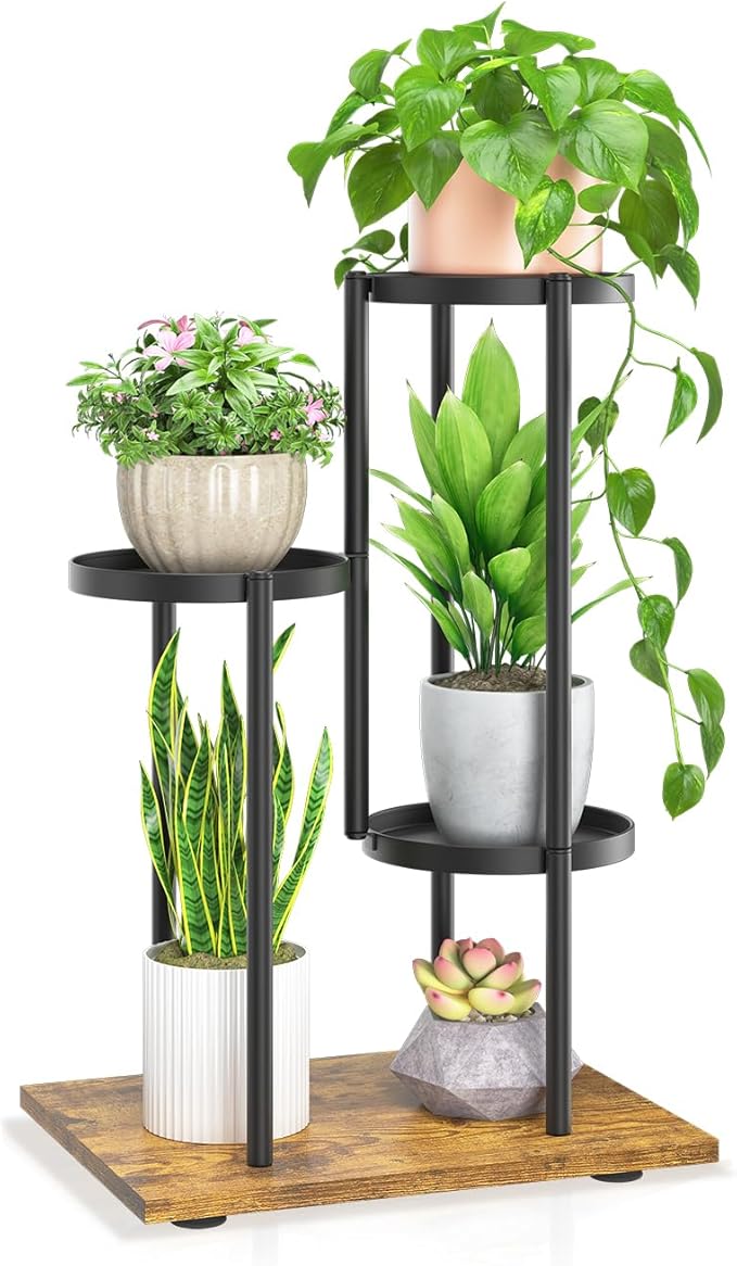 LASZOLA Black 3 Tier Plant Stand Indoor Heavy Duty Metal Planter Flower Holder Rack, Multi Modern Narrow Organizer, Floor Vertical Tower, Spiral Sturdy Decorate for House Bathroom Office Living Room LASZOLA