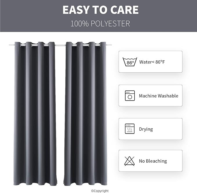 Water Proof Outside Curtains with Grommet Top for Porch, W52 x L72 Thermal Insulated Washable Light Block Outdoor Divider Drapes for Patio Gazebo Deck Pool Area Pergola Cabana (Gray, 2 Panels) DivaenCamino