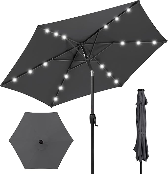 Best Choice Products 7.5ft Outdoor Solar Market Table Patio Umbrella for Deck, Pool w/Tilt, Crank, LED Lights - Gray BestChoiceProducts