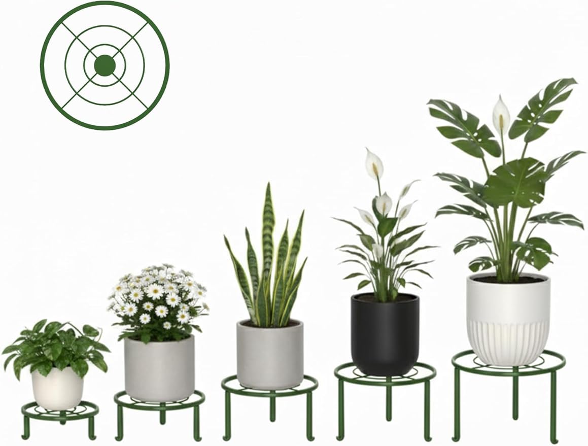 5 Pack Metal Pot Rack Stand,Patented Plant Stand for Flower Pot Heavy Duty Potted Holder Indoor Outdoor, Rustproof Iron Garden Container Round Supports Rootora