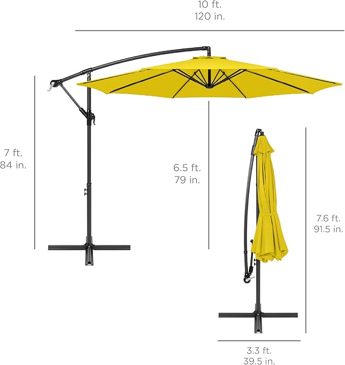 Best Choice Products 10ft Offset Cantilever Hanging Market Patio Umbrella, 8 Sturdy Ribs, Easy Adjustment - Yellow BestChoiceProducts