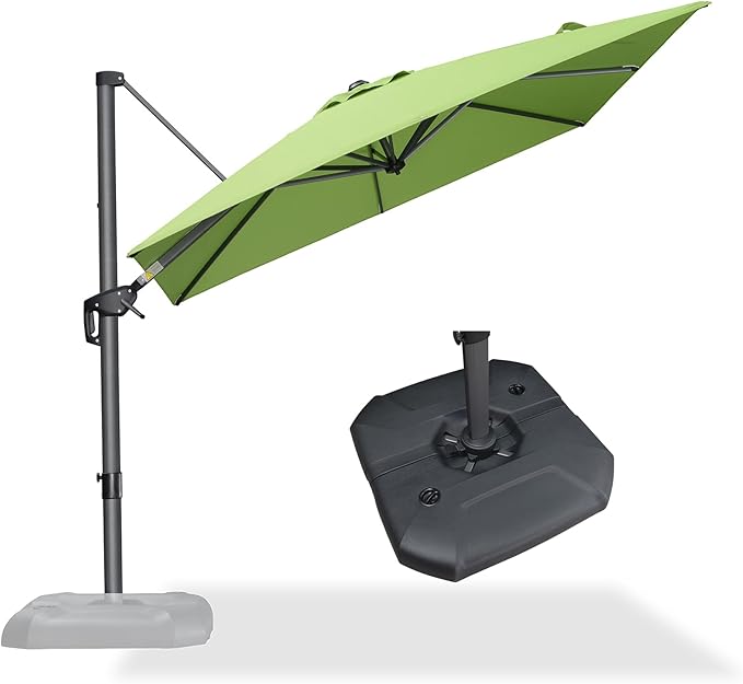 PURPLE LEAF 8 Feet Square Cantilever Umbrella Patio Umbrella with Base Outdoor Umbrella Aluminum Offset with 360-degree Rotation for Garden Deck Pool Patio Apple Green PURPLELEAF