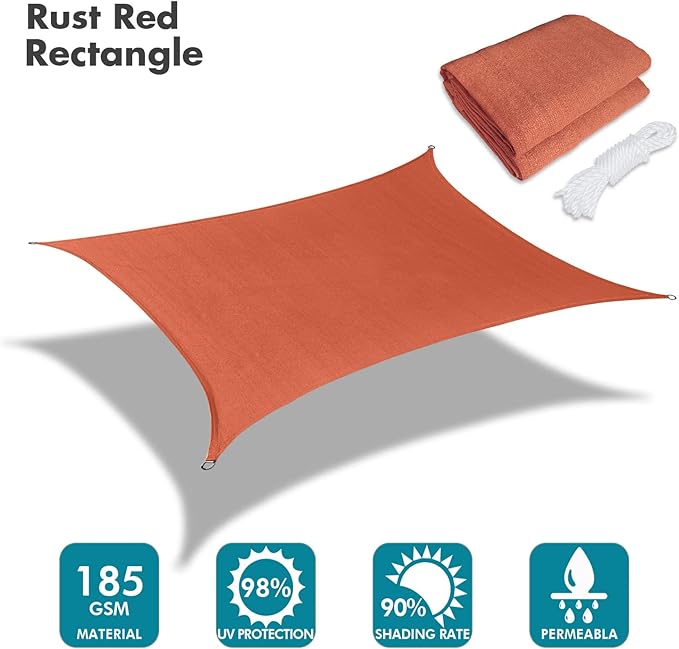 KANAGAWA 10'X13' Rust Red Custom Size Sun Shade Sail Rectangle UV Block Canopy Cover for Patio Backyard Lawn Garden Outdoor (Customized Available) KANAGAWA