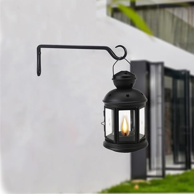 2 Pack Premium Forged Wall Hook, Sturdy Hanging Plant Bracket, Elegant Hook for Bird Feeders, Planters, Lanterns, Wind Chimes Indoor Outdoor, Upgrade Black, 12 Inch YELOKIE