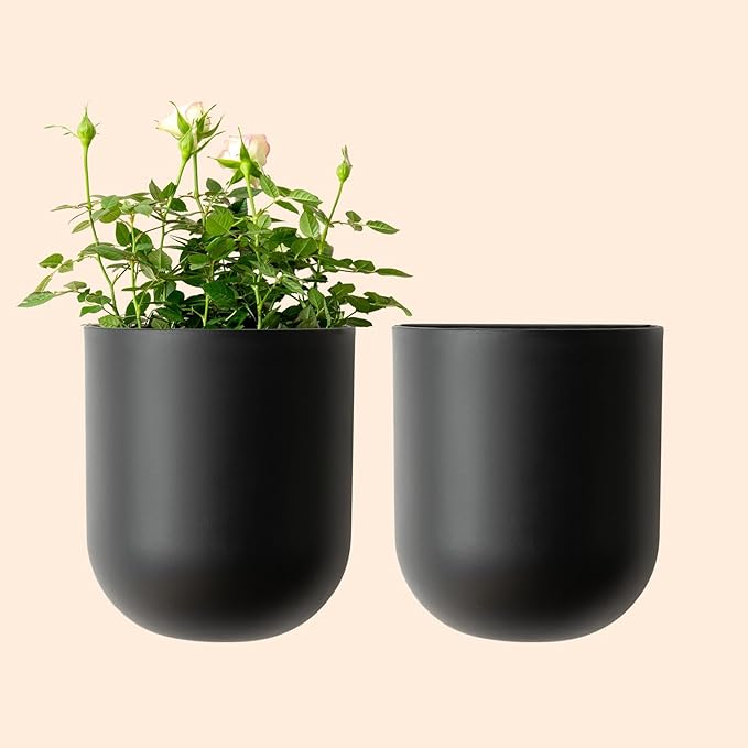 LA JOLIE MUSE Wall Hanging Planters for Indoor Plants，Hanging Flower Pots for Air Plants Succulent, Set of 2, 5.7L*4.1W*7H, Black LaJol%C3%ADeMuse