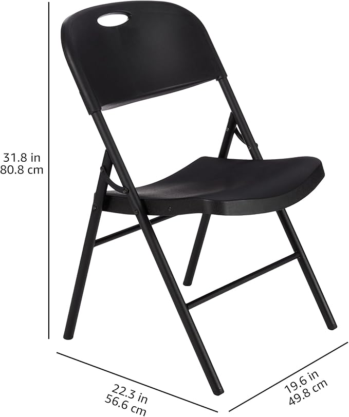 Amazon Basics Portable Folding Plastic Chair, Events Seating, Easy to Store, 350-Pound Capacity, Black, 2-Pack AmazonBasics