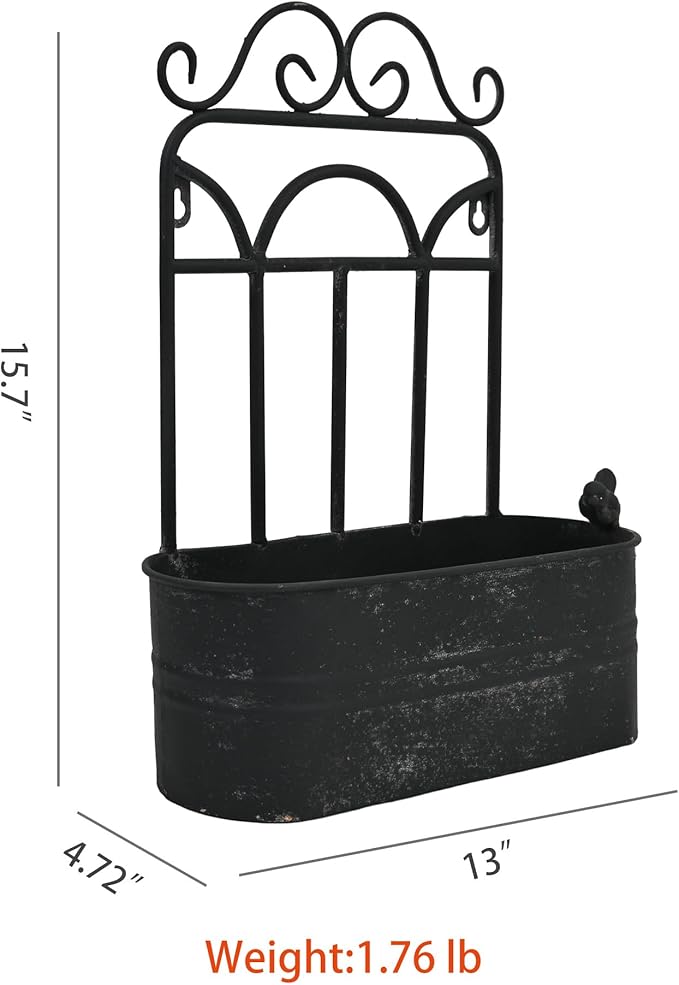 Rustic Metal Wall Planter Vintage Wall Mounted Flower Pot Distressed Wall Hanging Plant Basket Farmhouse Wall Decor for Indoor Outdoor Garden Home Yard (Black) Rootora