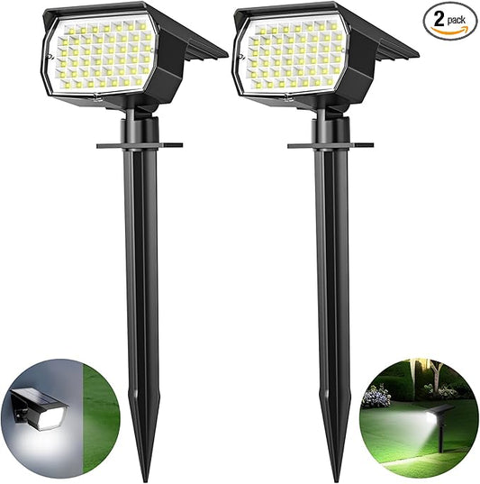 Solar Spot Lights Outdoor 2 Pack, [46 LED/3 Modes] Solar Landscape Spotlights Waterproof, 2-in-1 Auto On/Off Solar Powered Lights for Outside Yard Garden Wall Pathway(Cool White) TadyrealSolarLights