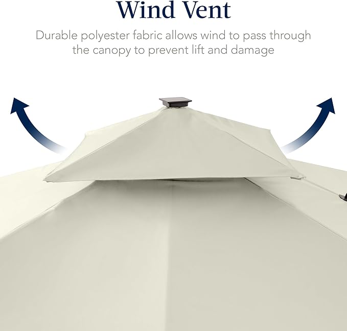 Best Choice Products 9x12ft LED Cantilever Patio Umbrella w/Base Included & 360° Rotation, Large Solar Offset Hanging Outdoor Sun Shade for Deck, Backyard Table w/Stand & Lights – Ivory BestChoiceProducts