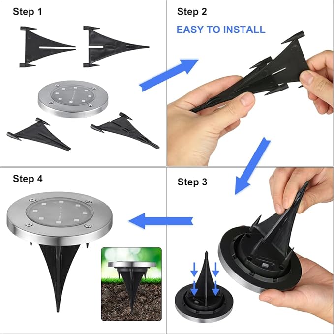 LYHOPE Solar Ground Lights Outdoor, 8 Pack 8 LED Solar Disk Lights Waterproof Garden In-ground Pathway Light Landscape Lighting for Lawn,Yard,Deck,Patio,Walkway (Blue) LYHOPE