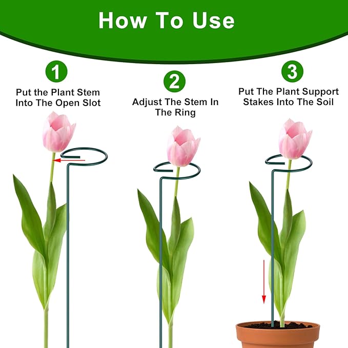 6PCS Single Stem Plant Support Stakes, 16 Inch Monstera Plant Support with 50 PCS Twist Ties, Garden Open Ring Plants Stake, Versatile Plants Stakes for Amaryllis, Rose, Tomatoes, Lily, Peony, Orchid Numyew