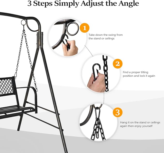 VINGLI Upgraded Metal Patio Porch Swing, 660 LBS Weight Capacity Steel Porch Swing Chair for Outdoors, Heavy Duty Garden Swing Bench for Gardens & Yards (Pattern 2) VINGLI