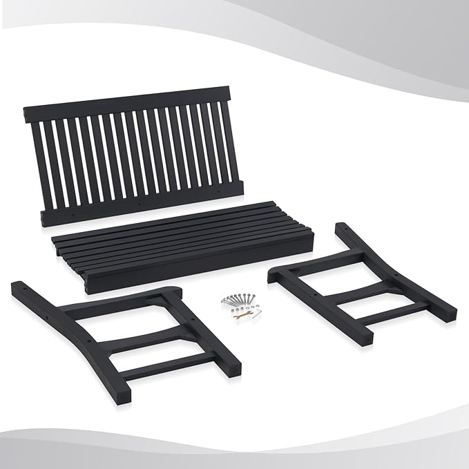 Psilvam Garden Bench, 2-Person Poly Lumber Patio Bench, All-Weather Outdoor Bench That Never Rot, Memorial Bench, Suit for Garden, Porch and Park (Black) PsilvamGardenFurniture