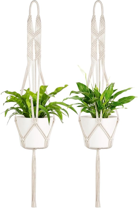 Mkono 2 Packs 43 Inch Macrame Plant Hanger Large for up to 12 Inch Pot Extra Long Hanging Plant Holder Hanging Planter Basket for Indoor Outdoor Boho Home Decor(POTS NOT Included) Mkono