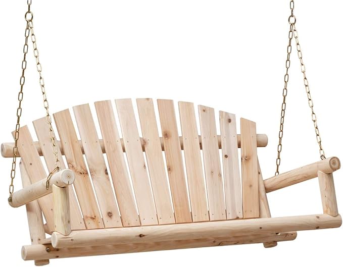 Wooden Porch Swing Outdoor Bench Swing Chair 2-Seater W/Hanging Chains for Patio Garden Backyard, Heavy Duty 800 LBS, 4 Ft, Unfinished Anraja