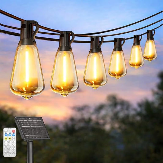 Solar String Lights Outdoor Waterproof with Remote & Timer, LED Shatterproof ST38 Bulbs, USB & Solar Powered Patio Lights for Backyard, Porch, Garden, Wedding, Christmas Decor (25FT) SkoiucLights