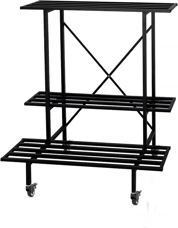Zhongma 3 Tier Metal Heary Duty Plant Stand with Wheels, 35.43 L x 17.5 W x 38.6H . Space saving Plant Stand Zhongma