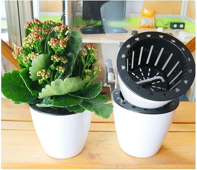 3.5“ Self Watering Planter White Flower Pot, 3 Pcs Small Planter Pot, Mini Plant Pot, for All Plants, Herbs, African Violets, Succulents, Flowers Or Start Plants, White, 3 inch OYSIR