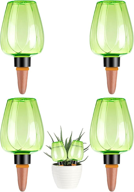 4 Pcs Plant Watering Globes Self Watering Planter Insert Plants Top Fill Water Device Plastic Water Bulbs Slow Release Terracotta for Plants, Green Rootora