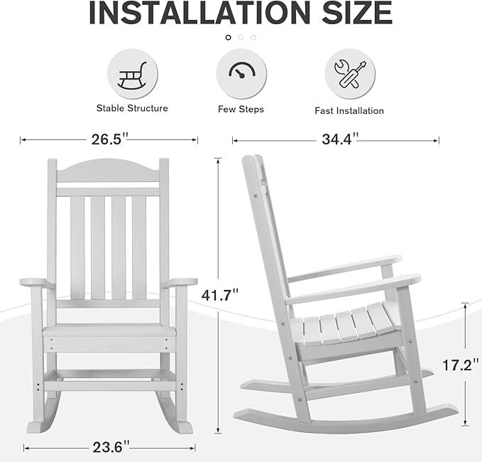 Devoko HDPE Rocking Chair Plastic Outdoor Indoor Patio Rocker Chair High Back All Weather Rocker for Patio Backyard Porch Garden (White) DEVOKO
