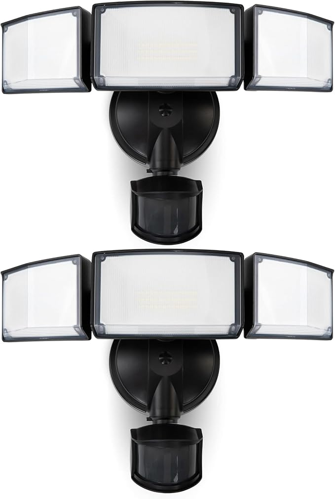 LUTEC 2 Pack 72W 7500LM LED Security Lights Motion Sensor Light Outdoor, 5000K Daylight, IP65 Waterproof, Dusk to Dawn, 3-Head Motion Detected Flood Light for Garage, Yard, Porch(Black) LUTEC