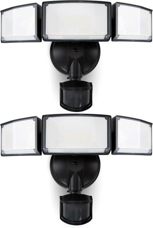 LUTEC 2 Pack 72W 7500LM LED Security Lights Motion Sensor Light Outdoor, 5000K Daylight, IP65 Waterproof, Dusk to Dawn, 3-Head Motion Detected Flood Light for Garage, Yard, Porch(Black) LUTEC