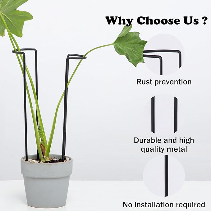 10-Pack Monstera Plant Support - 12 Inch Durable Iron U-Shaped Trellis Stakes for Indoor & Outdoor Medium-Sized Potted Plants - Perfect Stem Holder for Monstera & More Goooxim