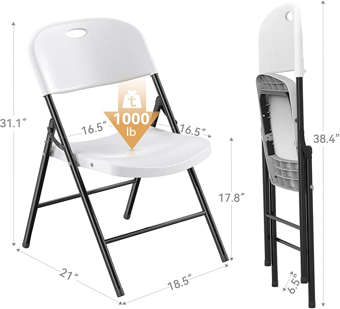 Nazhura 350 Weight Limit Heavy Duty Plastic Folding Chair with Reinfoced Steel Frame for Indoor and Outdoor, Wedding, Party, Restaurant, Meeting Room, Patio and Garden (White, 4 Pack) NazhuraGoodCompanionAtHome