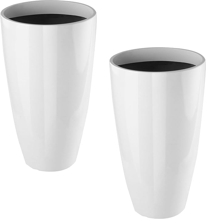 2 Packs 21 inch Tall Planter, Indoor Outdoor Round Planter for Porch, Large Plant Pot with Drainage Hole for Home Garden Front Door, Modern Decorative Pots for Plants (White) Goldshire