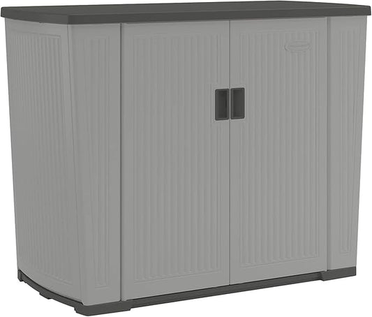Suncast 130-Gallon Backyard Oasis Basic Unit Lockable Outdoor Storage Cabinet, Peppercorn, Made in the USA Suncast