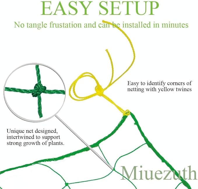 Trellis Netting for Climbing Plants - Heavy Duty Garden Trellis Netting for Cucumber, Vine, Fruits & Vegetables Tomato Plants Trellis Net, Climbing Vining Plants (2-Pack 8.2' x 6.6'Ft) Miuezuth