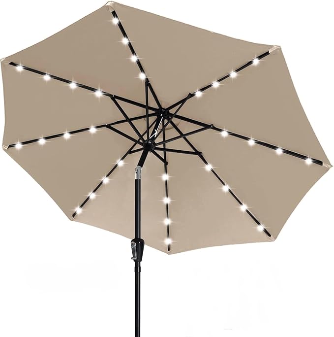 ABCCANOPY Durable Solar Led Patio Umbrellas with 32LED Lights 9FT (Tan) ABCCANOPY