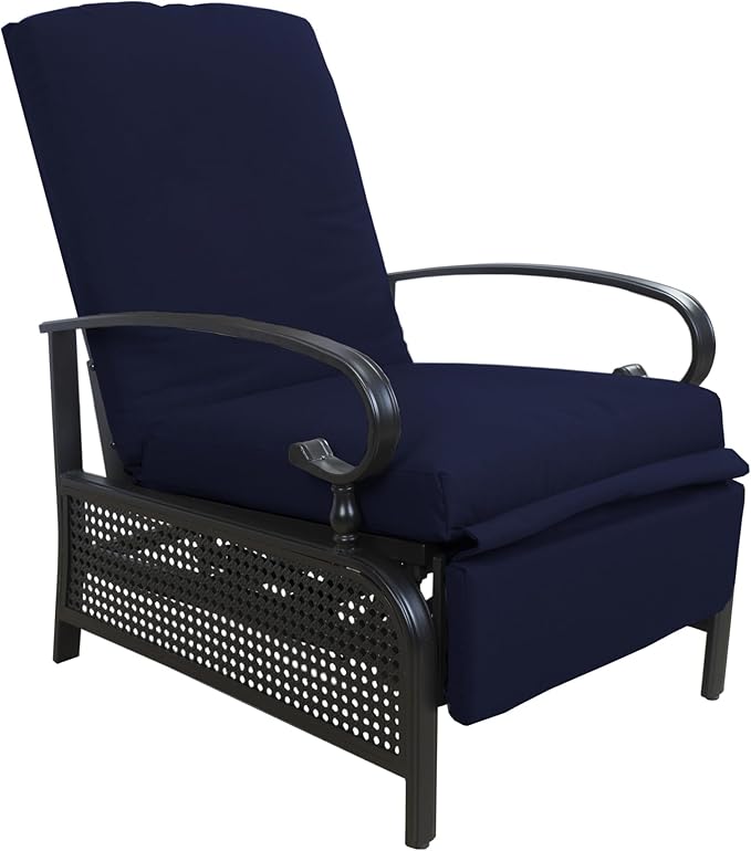 Kozyard Adjustable Outdoor Reclining Lounge Chair, Cushioned Patio Chaise Lounge with Extendable Metal Frame for Sunbathing, Reading & Relaxing – Comfortable Outdoor Recliner(Navy Blue) Kozyard
