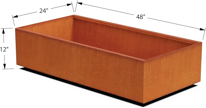Plantercraft Large Rectangular Planters for Outdoor Plants 48x24x12 Inch Corten Steel Raised Garden Bed | Extra Large Outdoor Planter Box for Patios & Gardens | Heavy Duty 11-Gauge, Fully Assembled Plantercraft