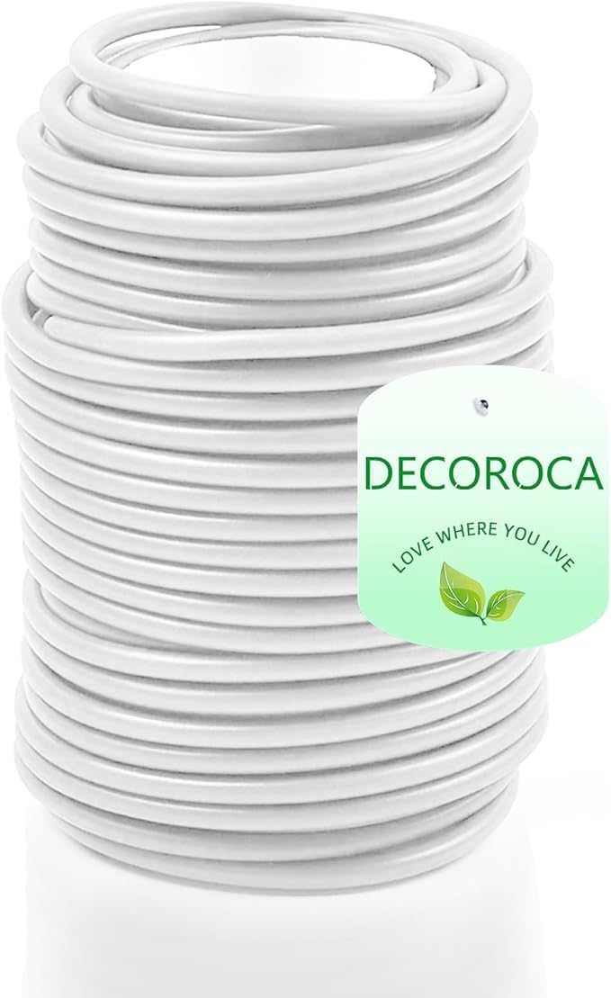 Decoroca Soft Plant Ties for Support - 65.6' Reusable Waterproof Plant Wire, Garden Twist, for Indoor & Outdoor Plants and Home Organizing（1pc/White） Decoroca