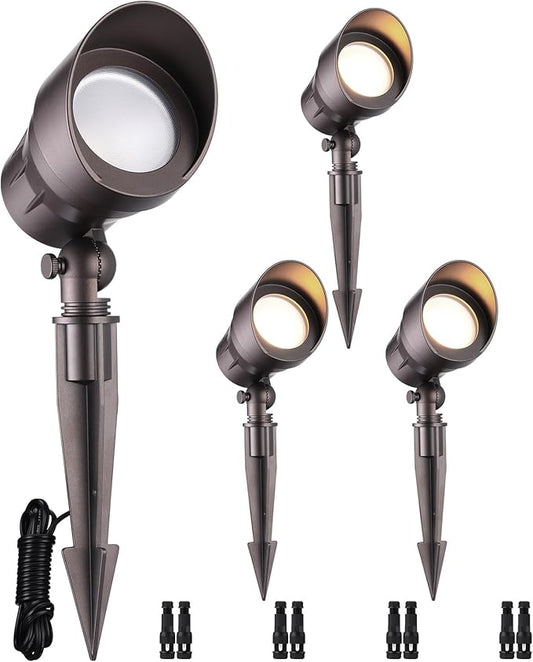 LEONLITE Low Voltage LED Landscape Spotlight, 5W 12V Pathway Lights Outdoor, CRI90, Aluminum Spot Lights for Garden, ETL Listed, IP65 Waterproof, 3000K Warm White, Oil Rubbed Bronze, Pack of 4 LEONLITE