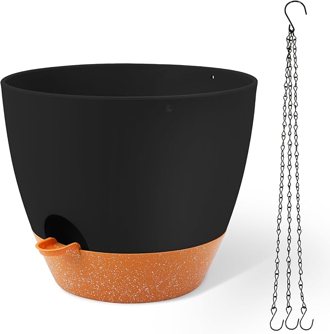GARDIFE Large Hanging Planter, 12 inch Hanging planters for Indoor. Outdoor Plants, Self Watering Plant Pot, Plant Hanger, Black GARDIFE
