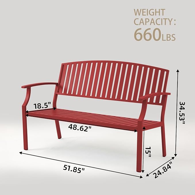 Outdoor Bench Weatherproof Aluminum Patio Garden Bench, Patio Loveseat for Porch Garden Lawn Backyard Park Balcony(Rose Red, 1PC) Eongdn