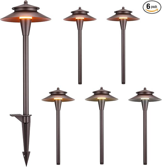 LEONLITE 5CCT Low Voltage Pathway Lights, 12-24V LED Landscape Path Light, 1800/2700/3000/4000/5000K, Double Layer, CRI90, IP65 Waterproof Landscape Lighting, Aluminum, Oil Rubbed Bronze, Pack of 6 LEONLITE