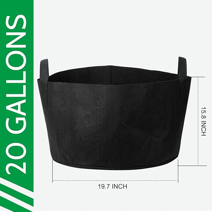 JERIA 12-Pack 20 Gallon Grow Bags, 300G Thickened Nonwoven Garden Pots,Heavy Duty Fabric Pots with Reinforced Handles JERIA