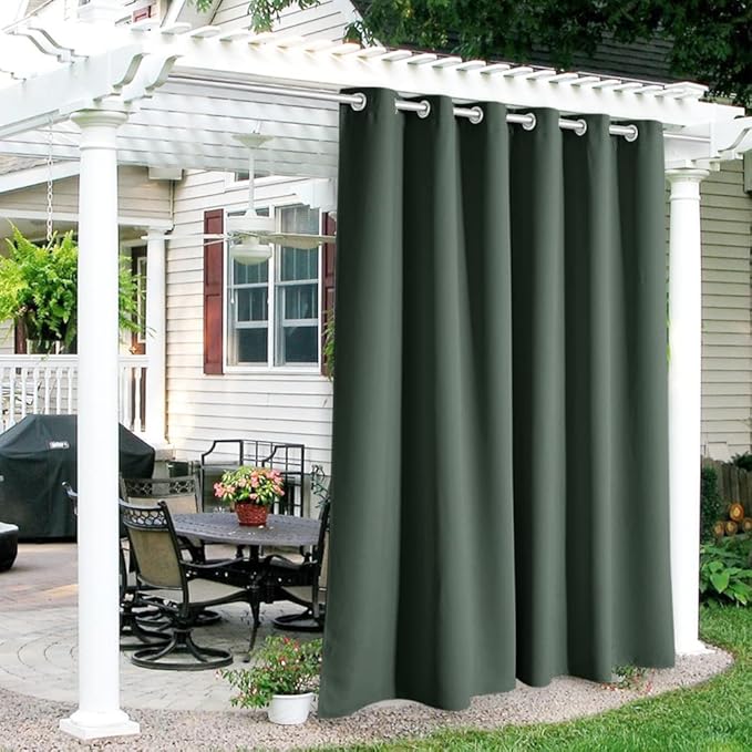 RYB HOME Outdoor Curtains for Patio Waterproof Block Sunlight Thermal Insulated Privacy Assured Thick Outside Curtains for Porch, Gazebo, Pergola, W84 x L84, Dark Green, 1 Panel RYBHOME