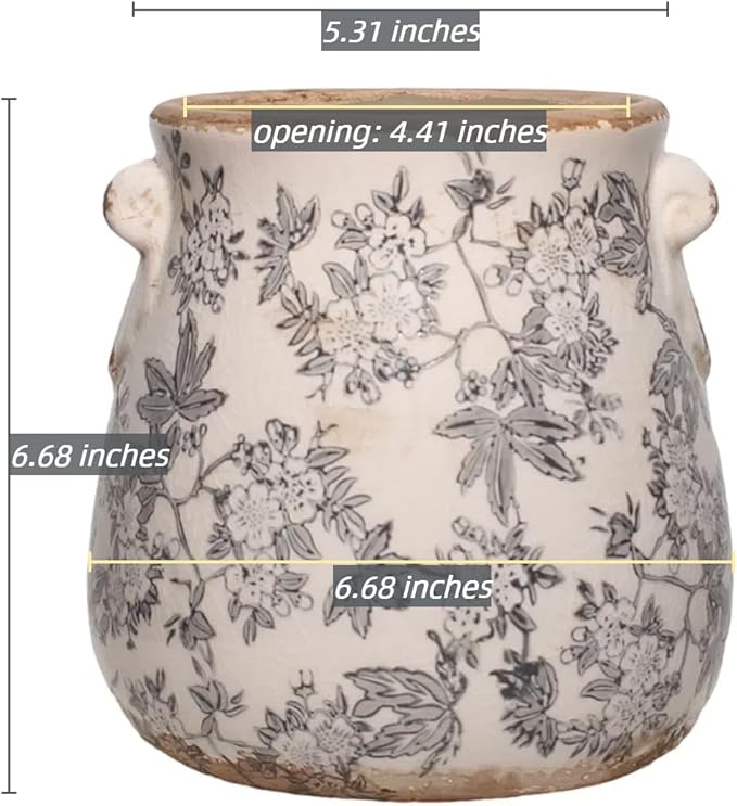 Rustic Farmhouse Ceramic Flower Pots, Vintage Antique Planters & Vase with Drainage Hole for Indoor/Outdoor, Handmade Crackle Glaze Terracotta Pottery Decor for Home Kitchen Office, Gardening Gifts XiaanJiaju