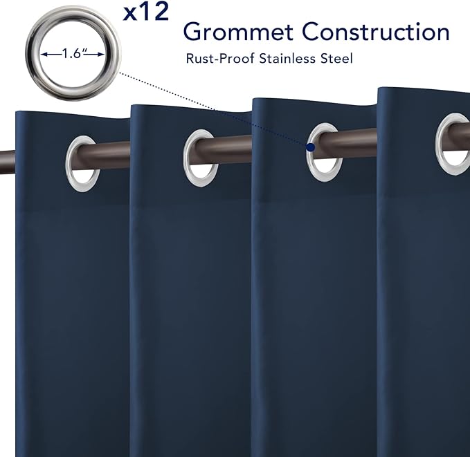 PureFit Outdoor Curtains for Patio Waterproof Weatherproof, UV Resistant Outside Curtains for Gazebo, Front Porch, Pergola, Sun Blocking Privacy Curtain, 100W x 95L inch, 1 Panel, Navy Blue PureFit