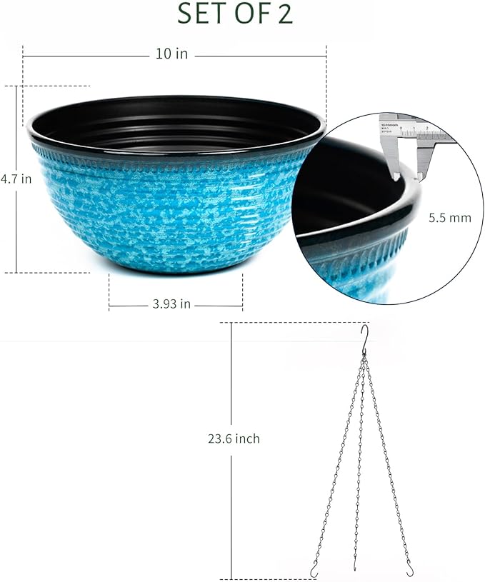 10 Inch Hanging Planter, 2 Pack Hanging Planters for Indoor Outdoor Plants Self Watering Hanging Pots with Drainage Holes for Garden Home (Snowflake Blue) Vanslogreen