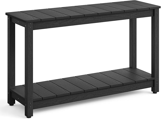 Stoog Outdoor Console Table, All-Weather 2-Tier Patio Console Table with Adjustable Feet, Low Maintenance, for Backyard, Garden, Entryway, and Deck, Black Stoog