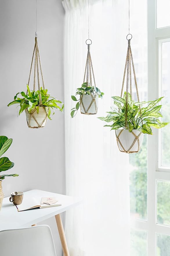 Dahey Macrame Plant Hanger Set of 3 with Hooks Indoor Hanging Planter Basket 35"/29"/23" Handmade Woven Cotton Rope Flower Pot Crochet Plant Holder Stand for Boho Home Decor No Tassels,Brown Dahey