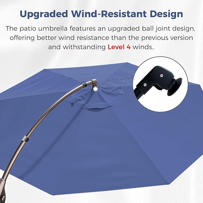 Grand patio 12FT Outdoor Offset Umbrella with Base & Cover Patio Aluminum Round Cantilever Umbrella for Garden Deck Poolside (Navy Blue, 12 FT) GrandPatio