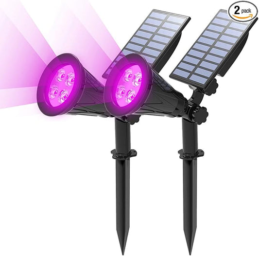 T-SUN [2 Pack] LED Solar Spotlights, Waterproof Outdoor Security Landscape Lamps, Auto-on/Auto-Off by Day, 180 Angle Adjustable for Tree, Patio, Yard, Garden, Driveway, Stairs, Pool Area(Purple) T-SUN