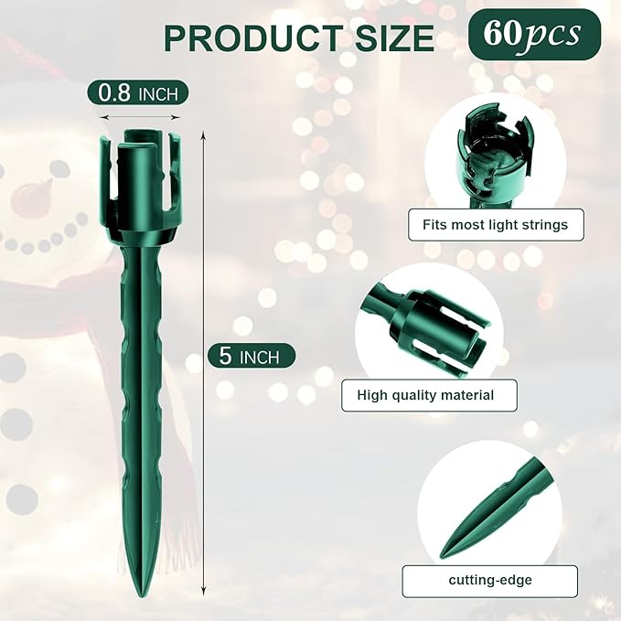 60 Pcs 5 Inch Christmas Light Stakes Universal Yard Lawn Holiday Light Stakes for C7 C9 String Lights Holders on Yards, Pathways (Green) Rootora