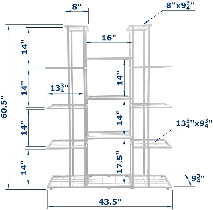 MTB Garden 5 Tier 14 Potted Metal Large Plant Stand for Indoor Outdoor Flower Pot Display Planter Shelf, White MTBGarden
